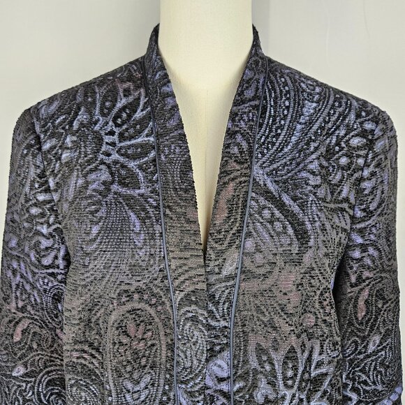 Coldwater Creek Paisley Chenille Jacket Large Tapestry Purple Shimmer Black - Picture 4 of 11